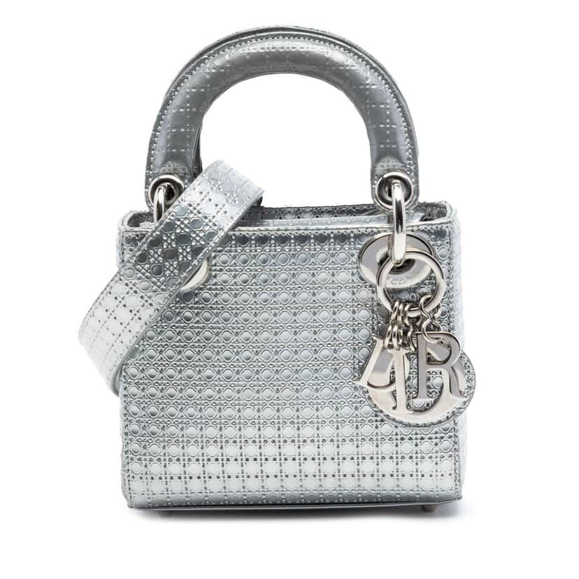 Dior Micro Metallic Patent Microcannage Lady Dior Silver Leather Very good condition - Front View