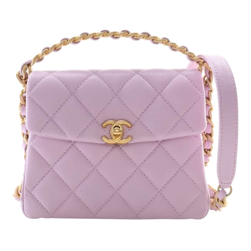 Chanel Mini Quilted Caviar 31 Rue Cambon Top Handle Bag Purple Leather Very good condition - Front View