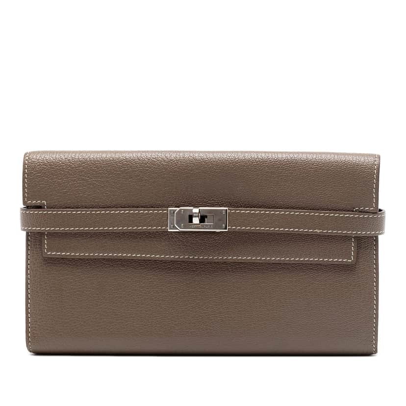 Hermès Epsom Kelly Longue Wallet Brown Leather Very good condition - Front View