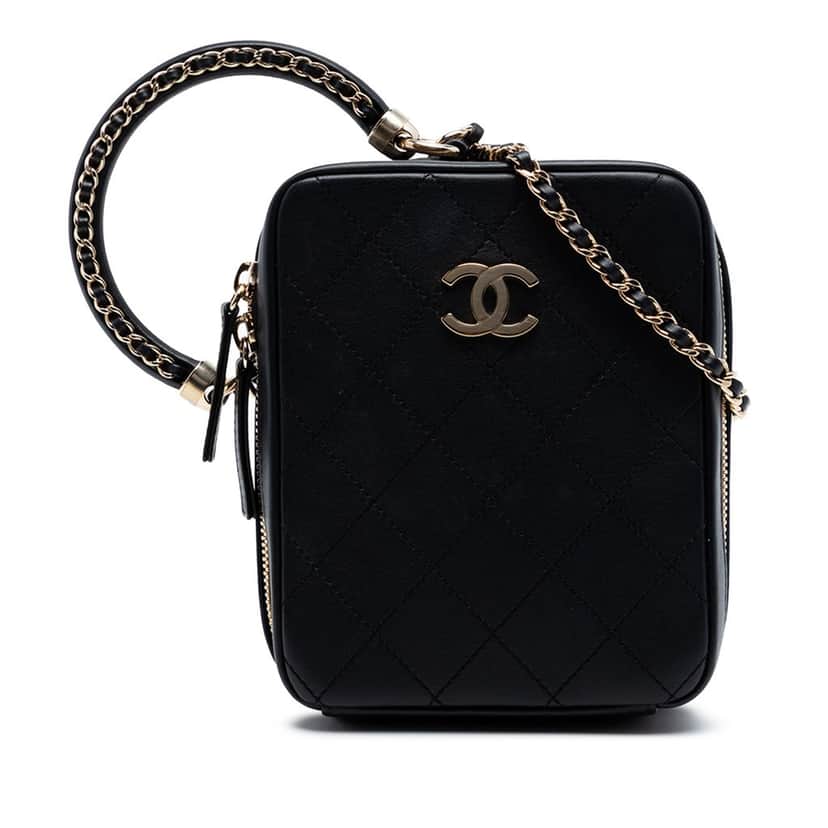 Chanel Calfskin Stitched Cup Of Tea Vanity Case Black Leather Very good condition - Front View