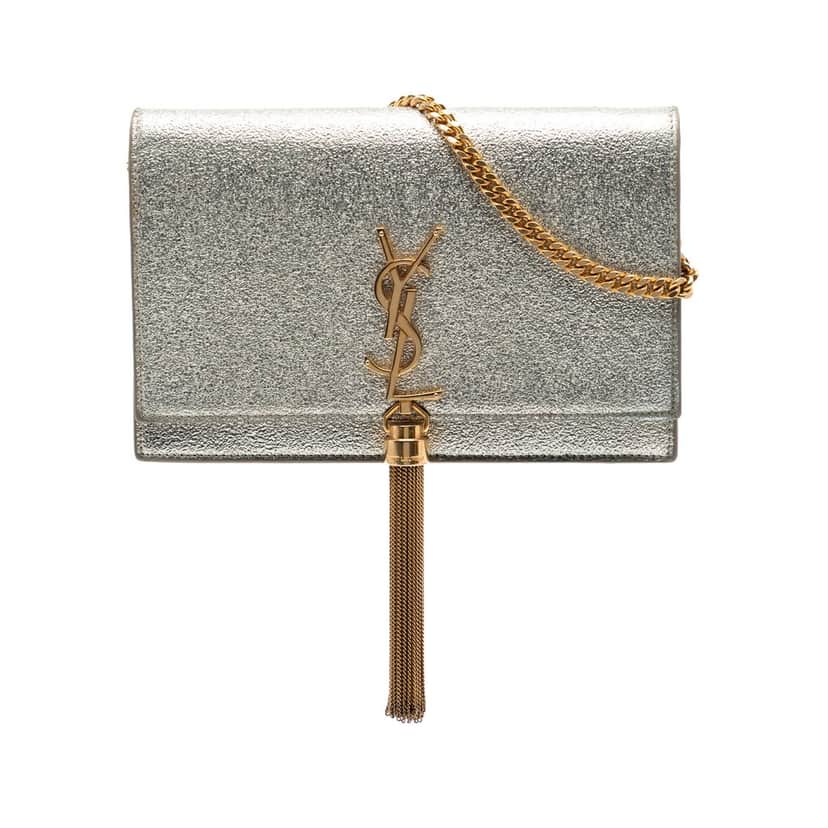 Saint Laurent Small Metallic Kate Tassel Wallet On Chain Silver Leather Very good condition - Front View