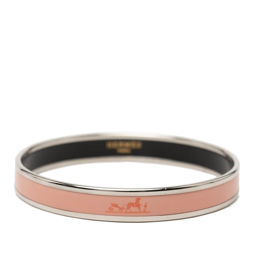 Hermès Narrow Caleche Enamel Bangle 65 Pink Metal Very good condition - Front View