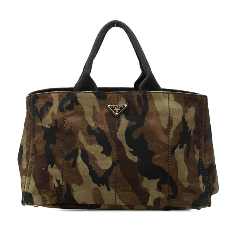 Prada Large Canvas Canapa Camouflage Stampata Tote Brown Very good condition - Front View