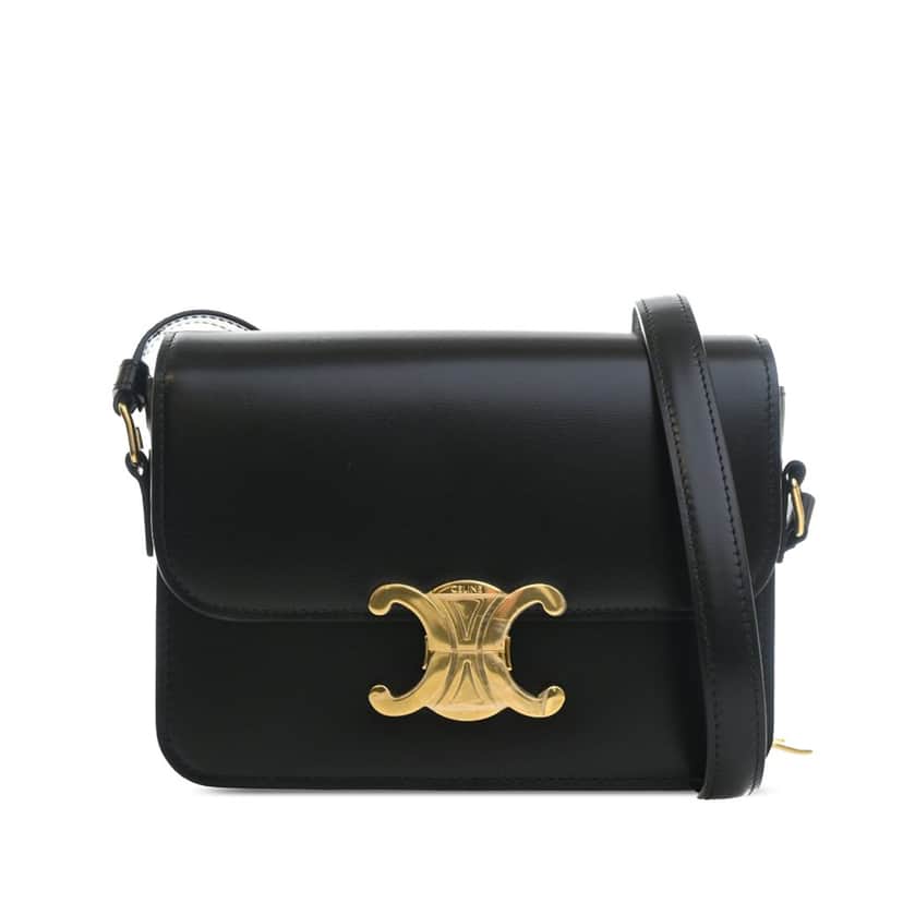 Celine Teen Shiny Calfskin Triomphe Crossbody Black Leather Very good condition - Front View