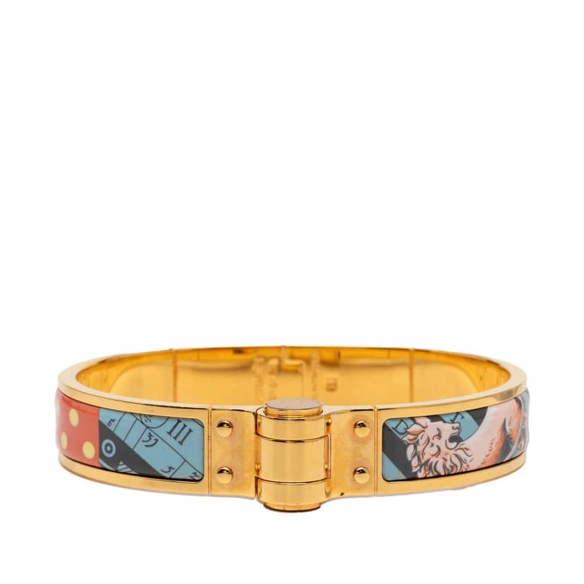 Hermès Narrow Enamel Charniere Hinge Bracelet PM Blue Very good condition - Front View