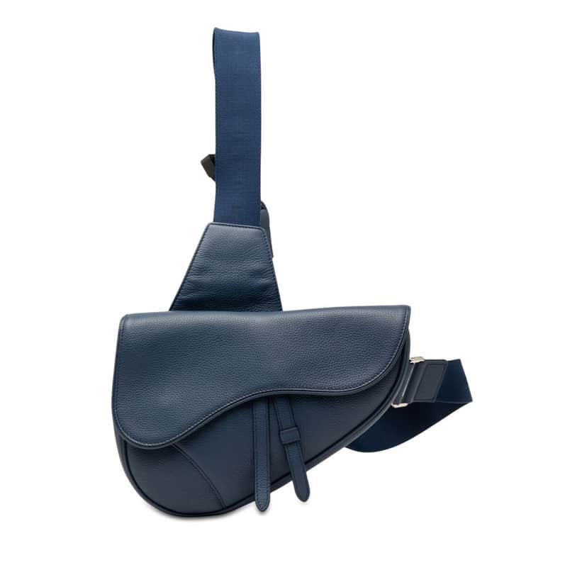Dior Grained Calfskin Saddle Crossbody Blue Leather Very good condition - Front View