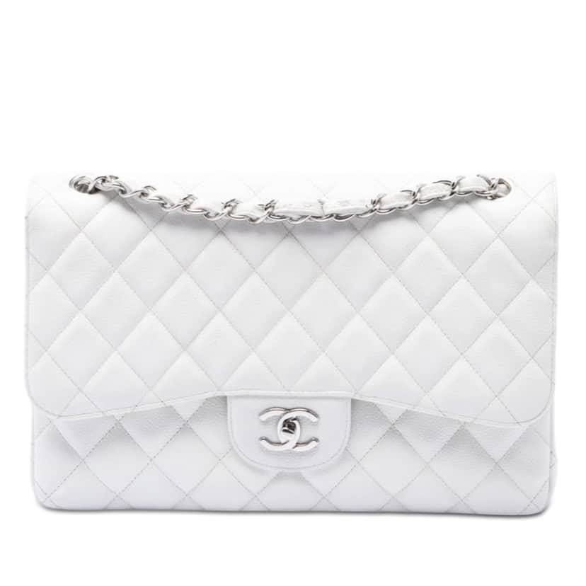 Chanel Jumbo Classic Caviar Double Flap White Leather Very good condition - Front View