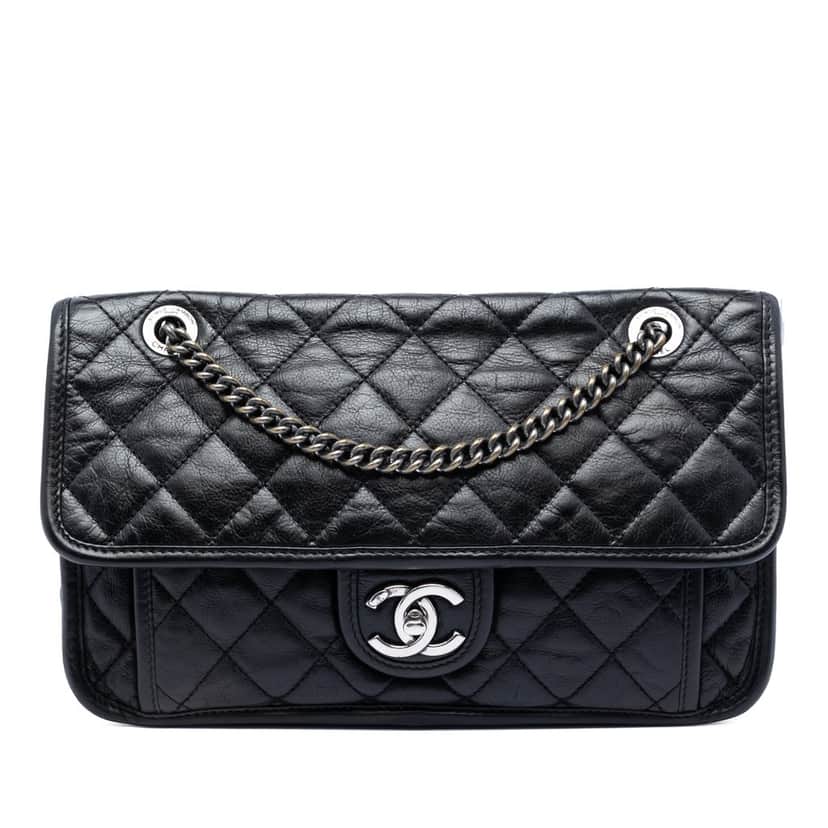 Chanel Medium Quilted Calfskin French Riviera Flap Black Leather Very good condition - Front View