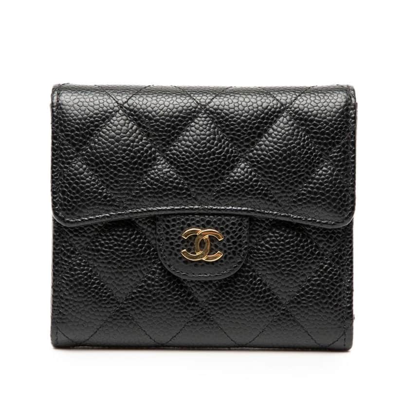 Hermès CC Quilted Caviar Compact Flap Wallet Black Leather Very good condition - Front View
