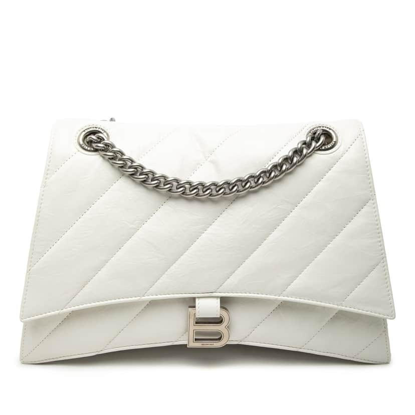Balenciaga Medium Crushed Calfskin Chain Shoulder Bag White Leather Very good condition - Front View