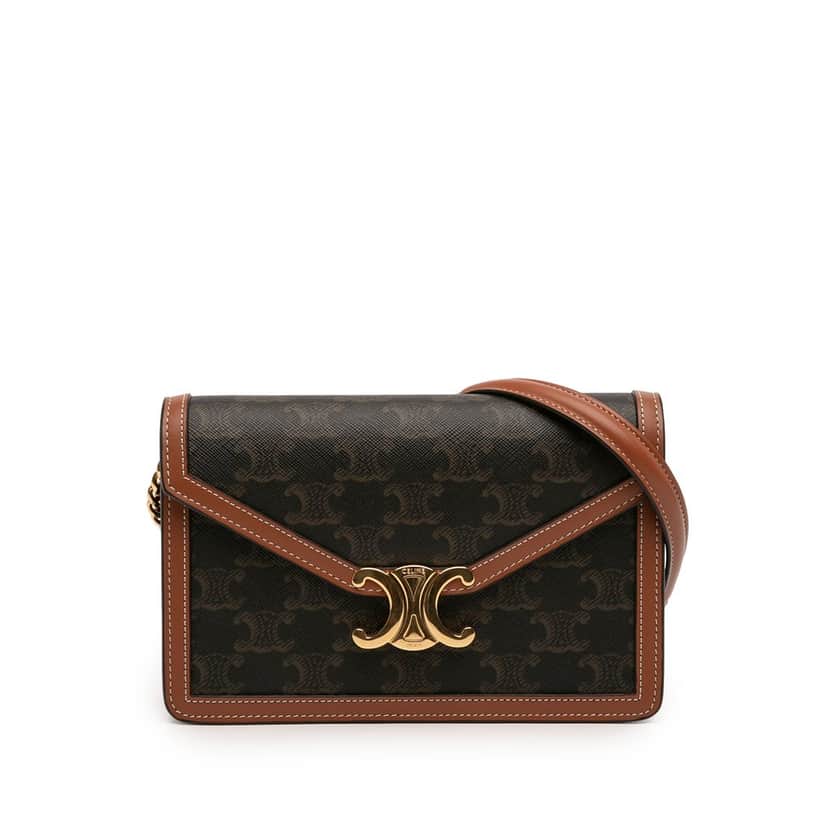 Celine Triomphe Coated Canvas Margo Wallet on Chain Brown Very good condition - Front View