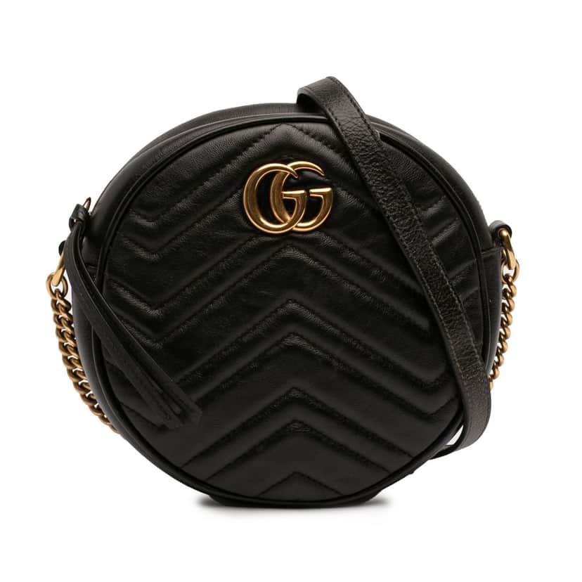Gucci Mini GG Marmont Matelasse Leather Round Crossbody Black Leather Very good condition - Front View