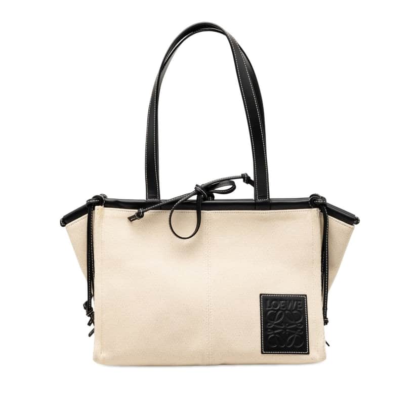 LOEWE Small Canvas Cushion Tote Brown Very good condition - Front View