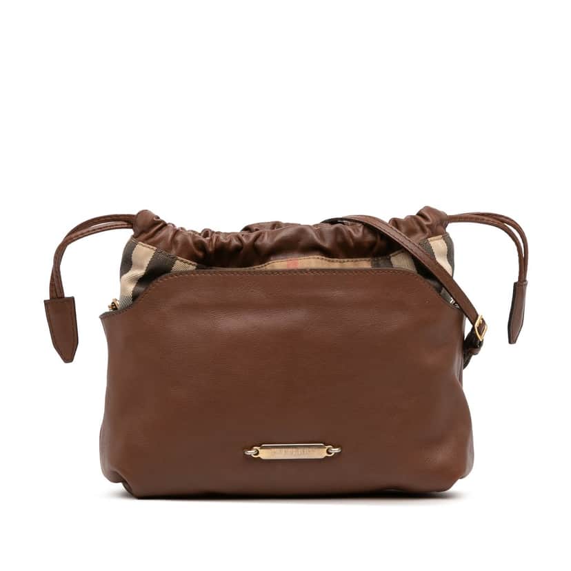 Burberry House Check Canvas and Calfskin Little Crush Crossbody Brown Leather Very good condition - Front View