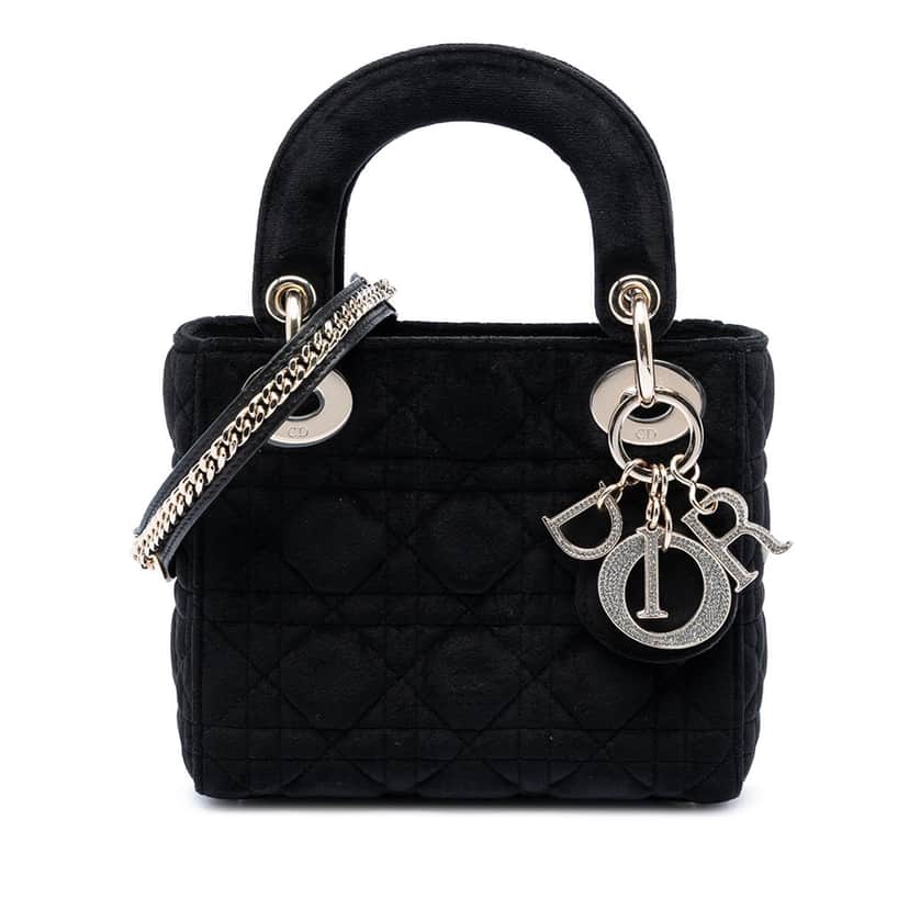 Dior Mini Velvet Cannage Lady Dior Black Very good condition - Front View