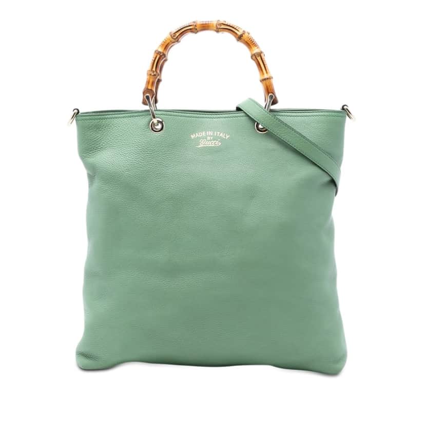 Gucci Tall Leather Bamboo Shopper Tote Green Leather Very good condition - Front View