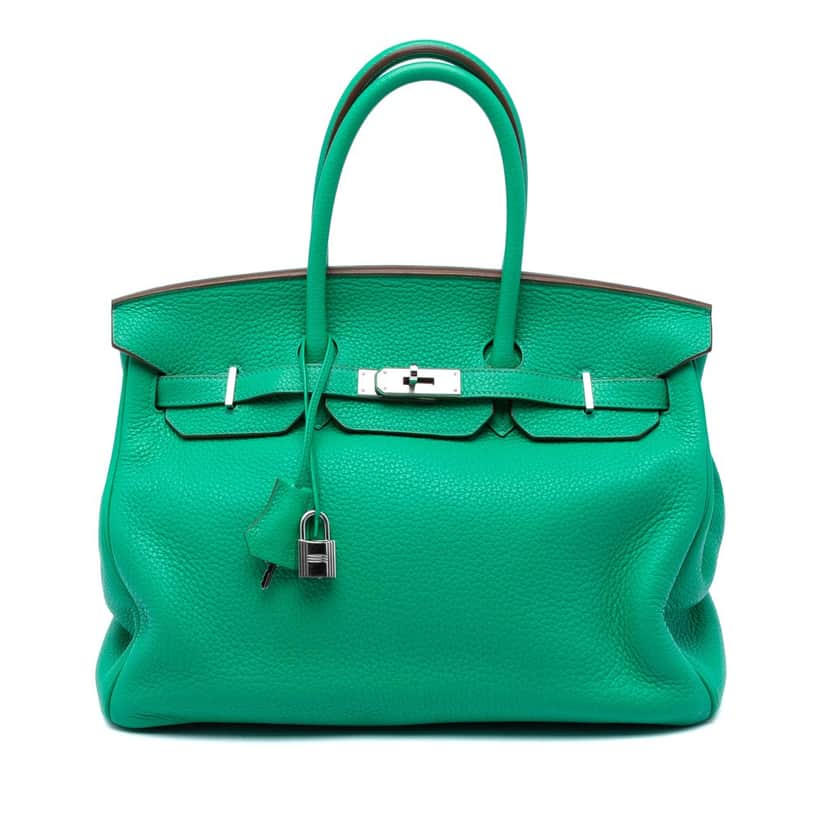 Hermès Clemence Birkin Retourne 35 Green Leather Very good condition - Front View