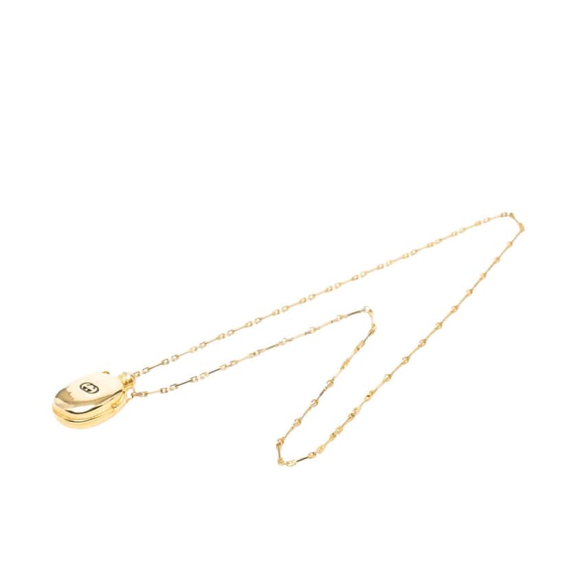 Gucci Gold Plated Perfume Bottle Pendant Necklace Gold Metal Very good condition - Front View