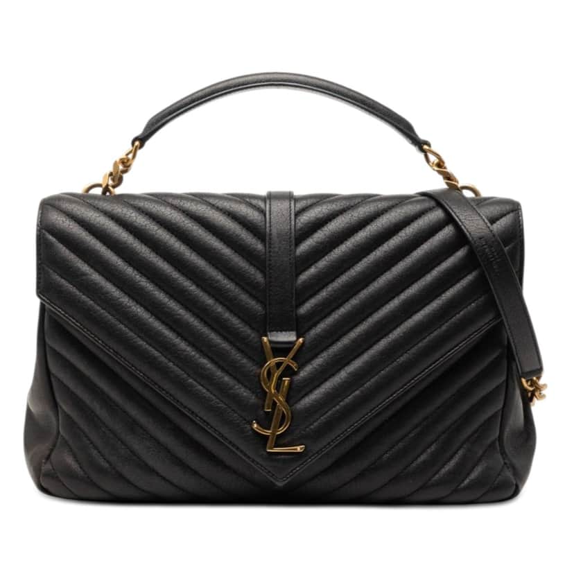 Saint Laurent Large Chevron Sheepskin Monogram College Satchel Black Leather Very good condition - Front View