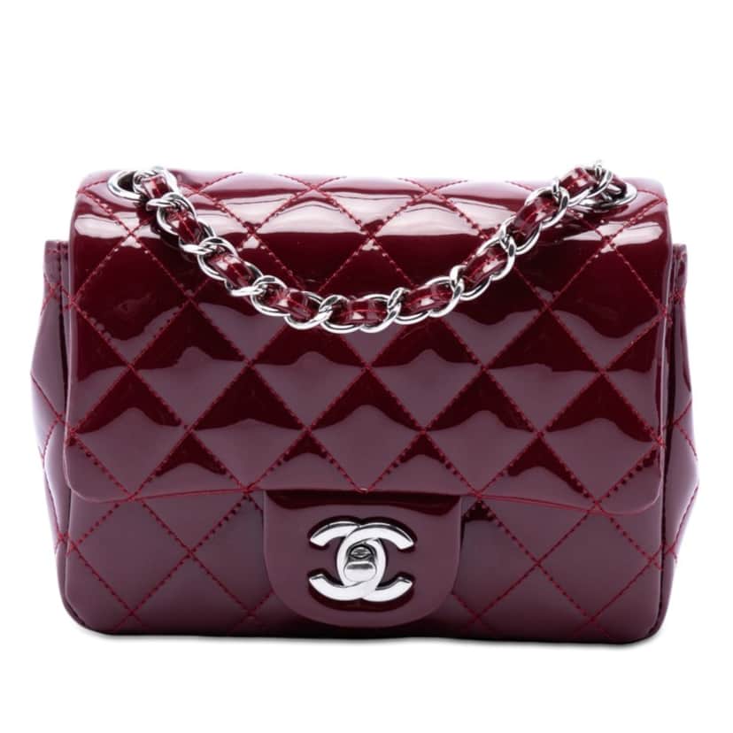 Chanel Mini Square Classic Patent Single Flap Red Leather Very good condition - Front View