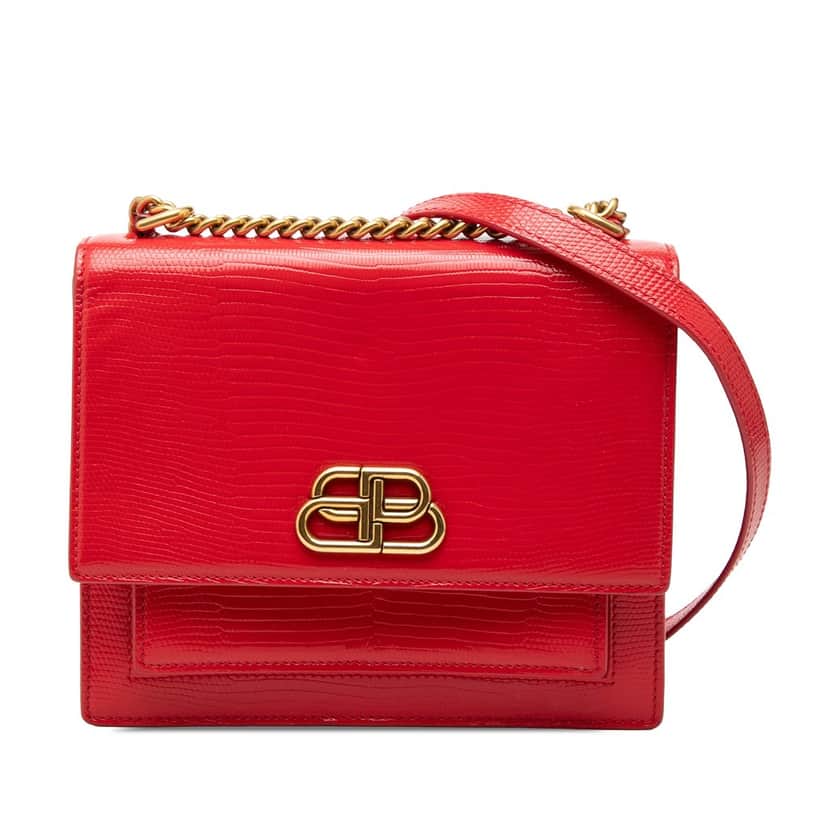 Balenciaga Embossed Patent Sharp S Chain Shoulder Bag Red Leather Very good condition - Front View