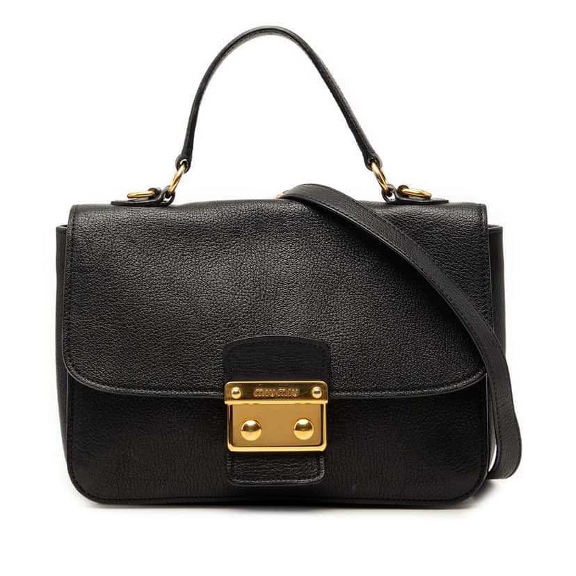 Miu Miu Goatskin Madras Flap Satchel Black Leather Very good condition - Front View