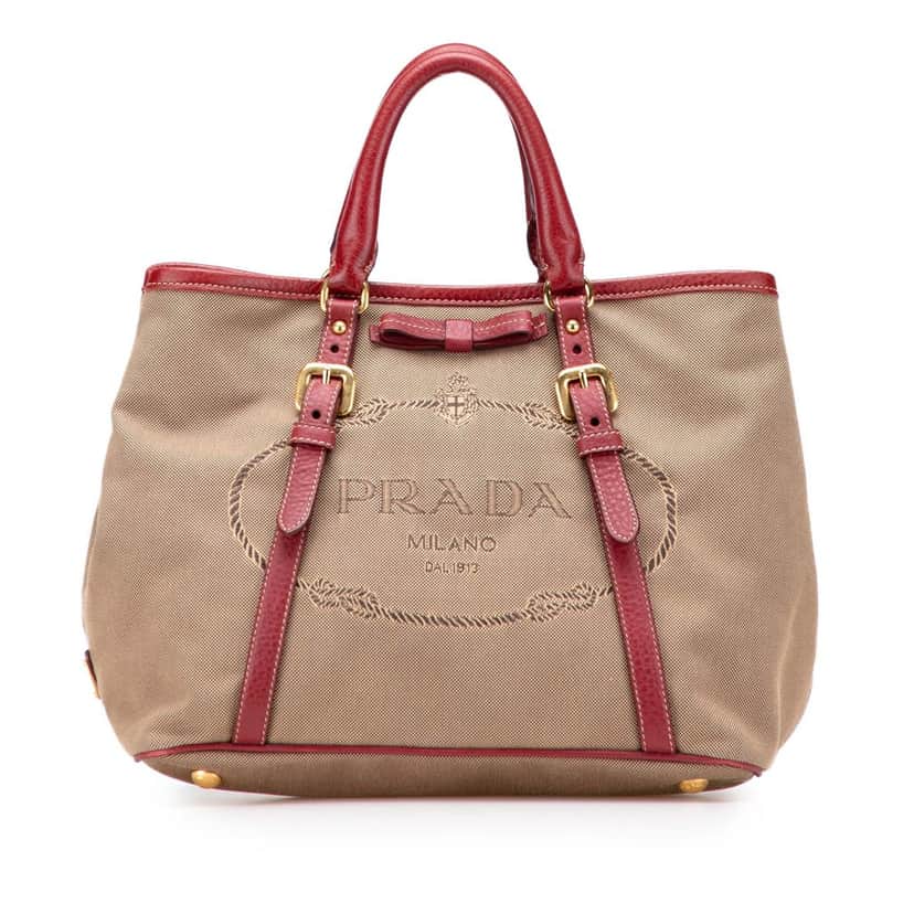 Prada Canvas Canapa Logo Bow Satchel Beige Very good condition - Front View