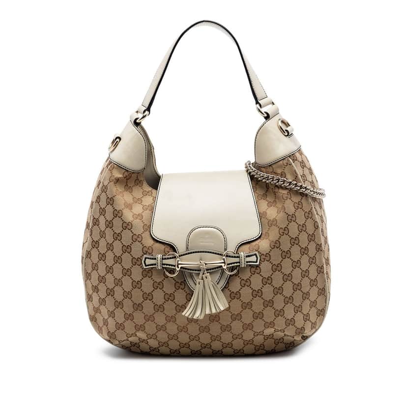 Gucci Medium GG Canvas Emily Flap Satchel Beige Very good condition - Front View