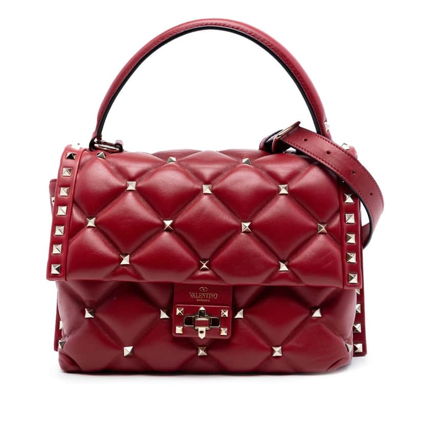 Valentino Medium Lambskin Candystud Top Handle Satchel Red Leather Very good condition - Front View