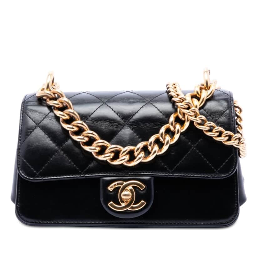 Chanel Paris Cosmopolite Mini Aged Calfskin Straight Lined Flap Black Leather Very good condition - Front View