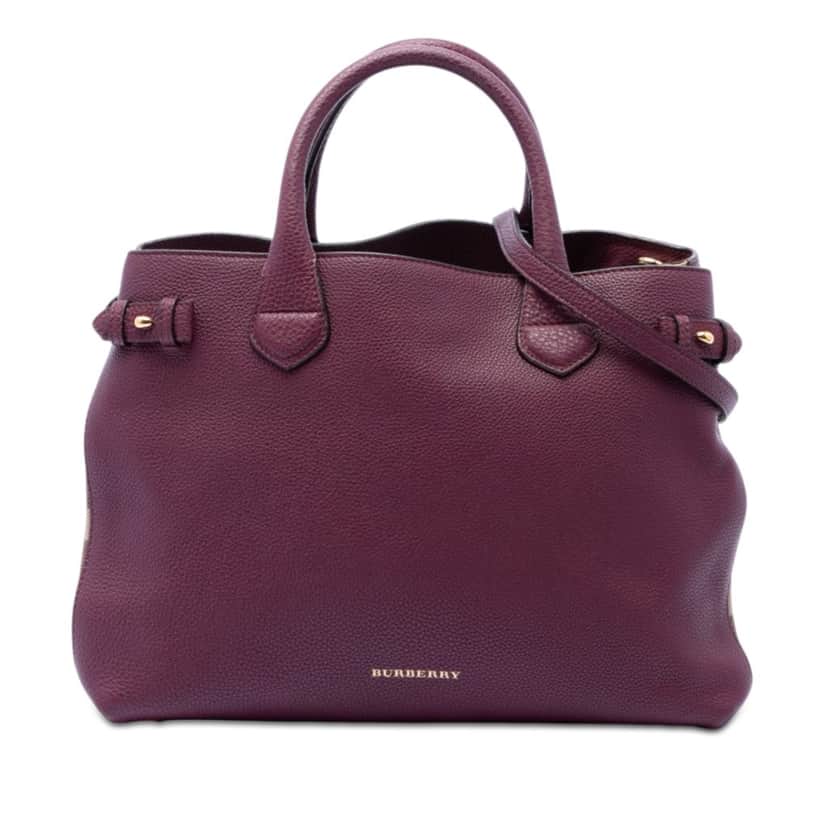 Burberry Medium Leather and House Check Banner Satchel Purple Leather Very good condition - Front View