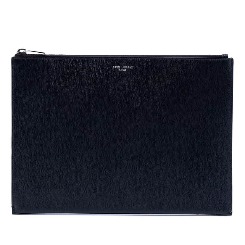 Saint Laurent Grain De Poudre Zipped Tablet Holder Black Leather Very good condition - Front View
