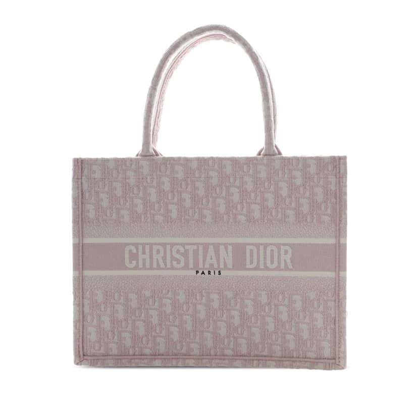 Dior Medium Oblique Embroidered Canvas Book Tote Pink Very good condition - Front View