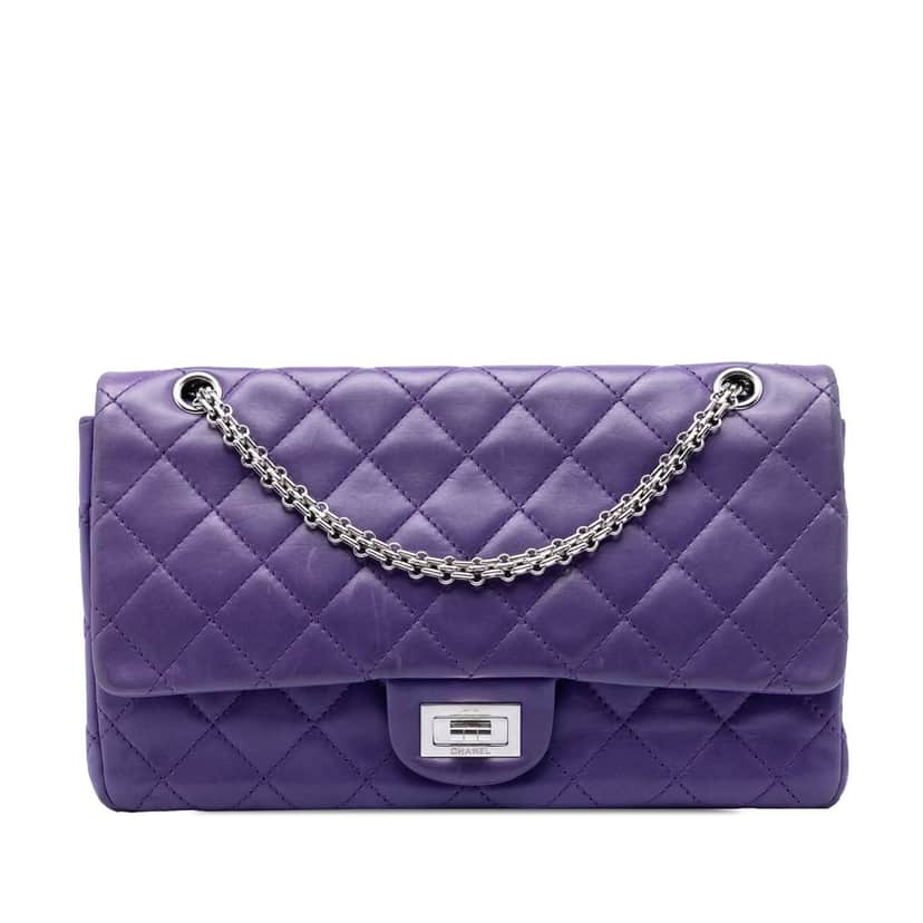 Chanel Quilted Lambskin Reissue 2.55 Double Flap 227 Purple Leather Very good condition - Front View