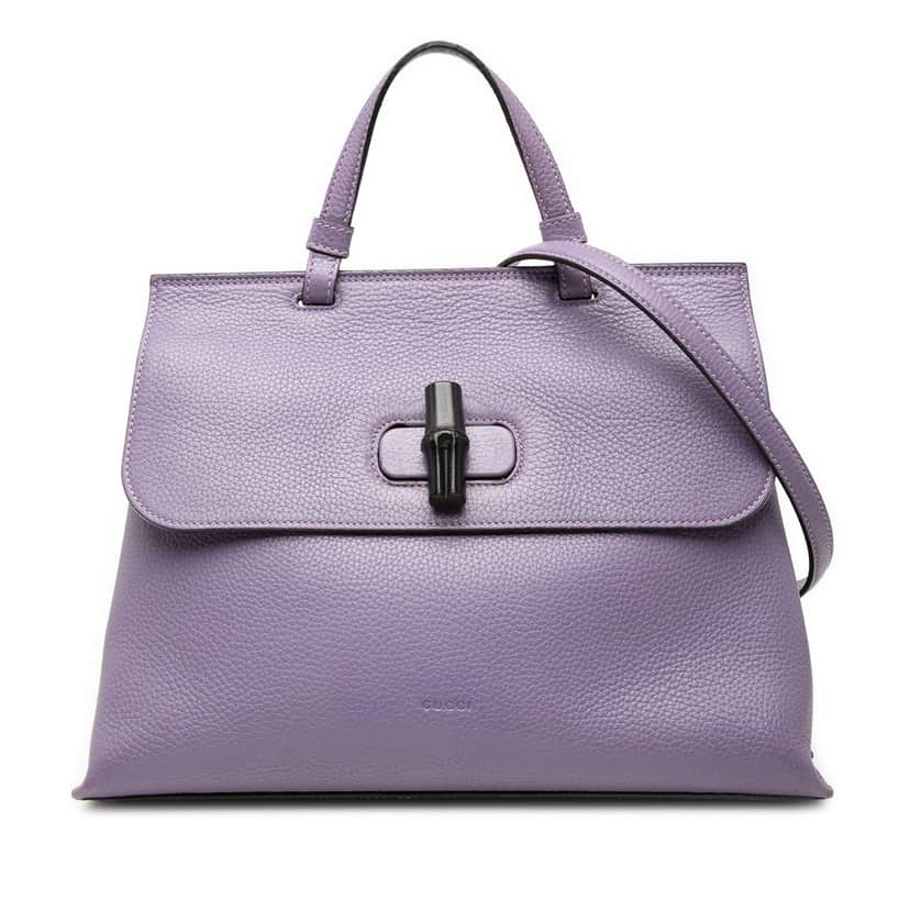 Gucci Medium Leather Bamboo Daily Satchel Purple Leather Very good condition - Front View