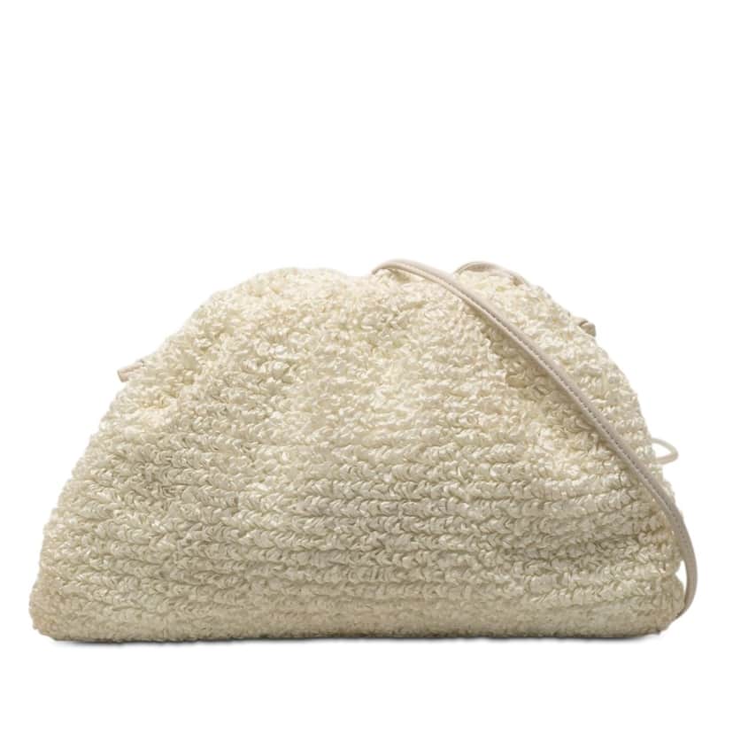 Bottega Veneta Boucle Raffia The Mini Pouch Crossbody White Very good condition - Front View