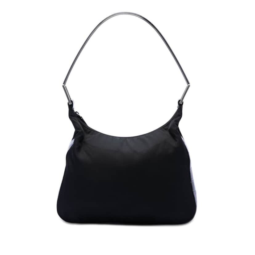 Prada Croc Embossed Leather Trimmed Tessuto Shoulder Bag Black Very good condition - Front View