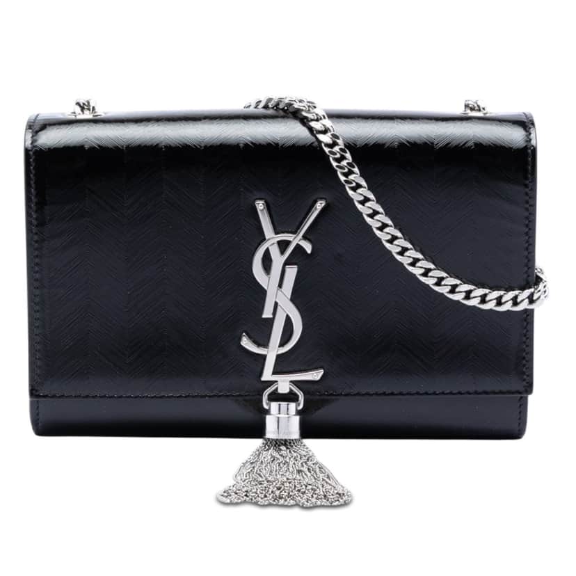 Saint Laurent Medium Chevron Patent Monogram Kate Tassel Crossbody Black Leather Very good condition - Front View