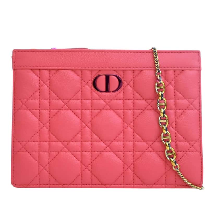 Dior Supple Cannage Calfskin Caro Every Dior Pouch Pink Leather Very good condition - Front View
