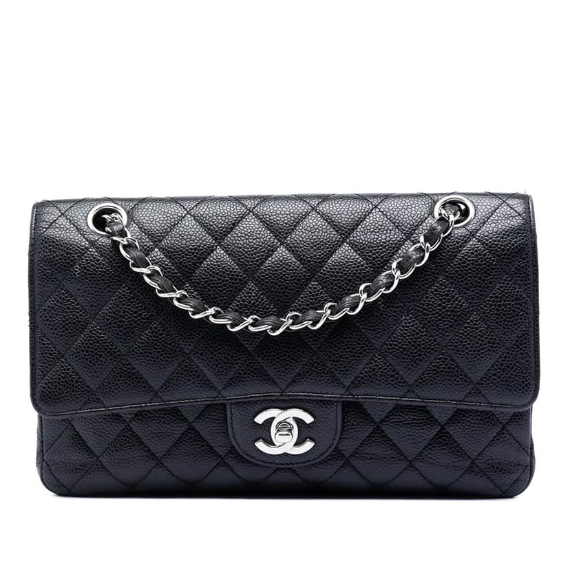 Chanel Medium Classic Caviar Double Flap Black Leather Very good condition - Front View