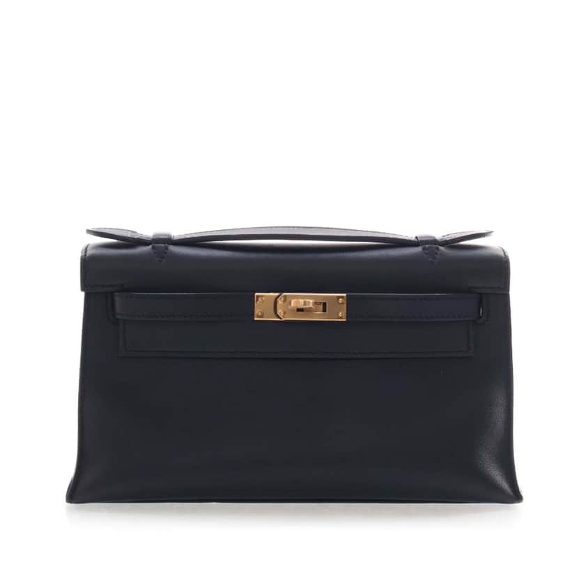 Hermès Swift Kelly Pochette 22 Black Leather Very good condition - Front View