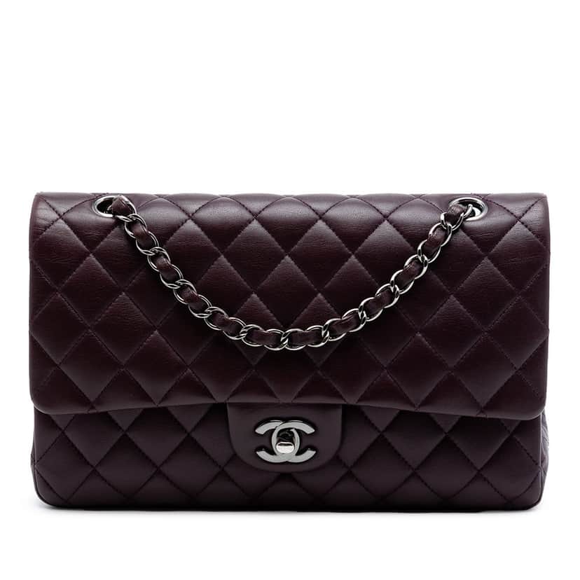 Chanel Medium Classic Lambskin Double Flap Purple Leather Very good condition - Front View