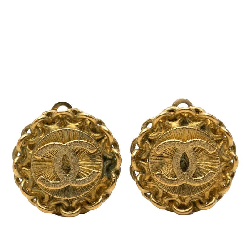 Chanel CC Gold Plated Round Clip On Earrings