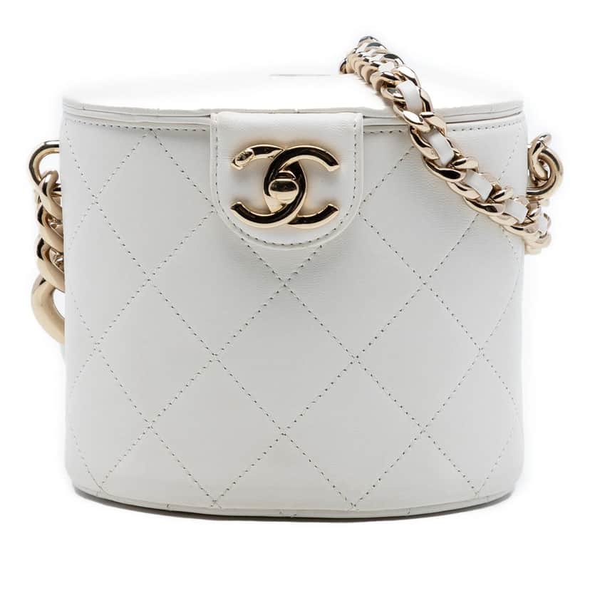Chanel CC Lambskin Elegant Chain Vanity Case White Leather Very good condition - Front View