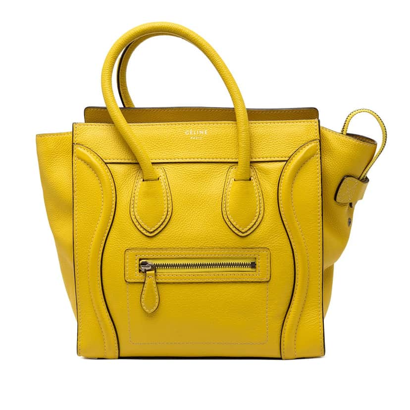 Celine Micro Drummed Calfskin Luggage Tote Yellow Leather Very good condition - Front View
