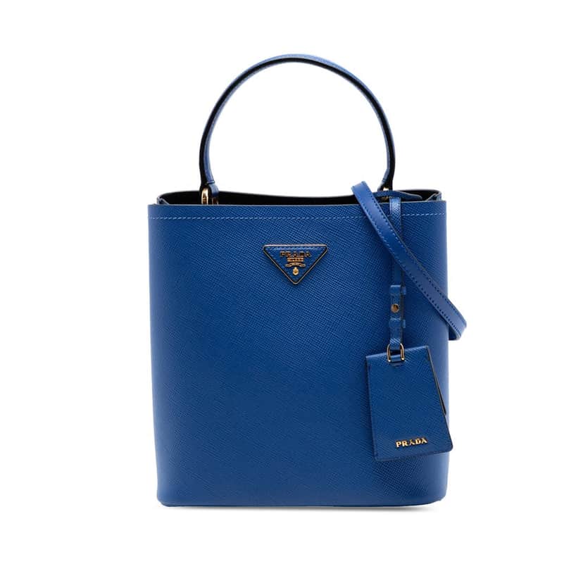 Prada Medium Saffiano Cuir Panier Satchel Blue Leather Very good condition - Front View