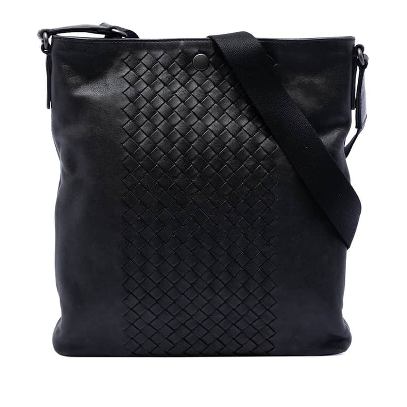 Bottega Veneta Intrecciato Trimmed Nappa Crossbody Black Leather Very good condition - Front View