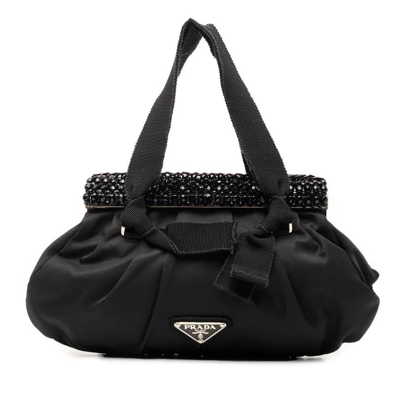 Prada Tessuto Beaded Handbag Black Very good condition - Front View