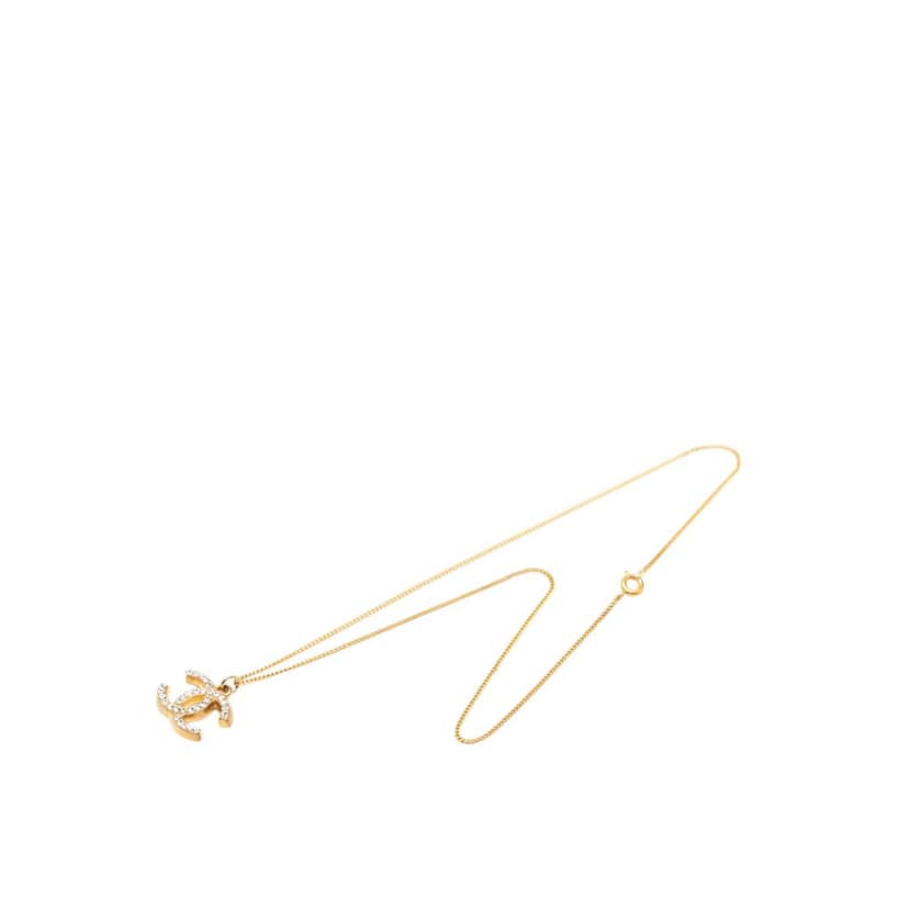 Chanel CC Gold Plated Strass Pendant Necklace Gold Metal Very good condition - Front View