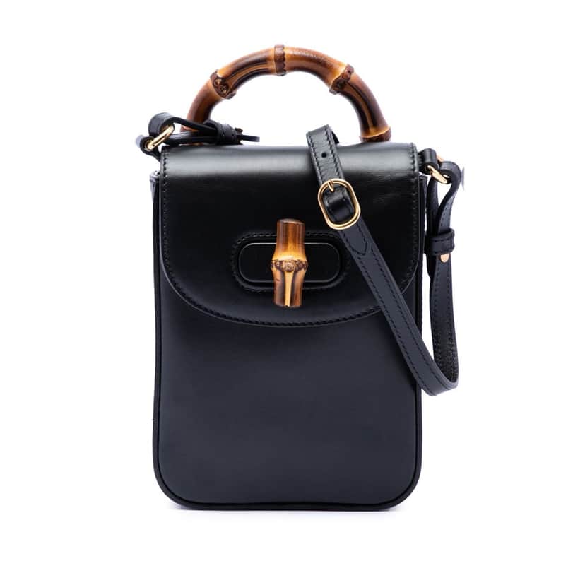 Gucci Mini Calfskin Bamboo Top Handle Bag Black Leather Very good condition - Front View